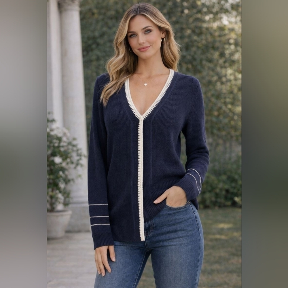 Derek Lam 10 Crosby Navy Sweater Small Cotton Cashmere Ivy League Nautical Prep